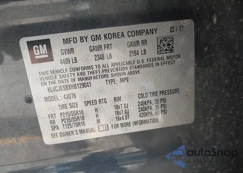 2017 Buick Encore Preferred z USA, uszkodzony, nr VIN KL4CJESBXHB129041